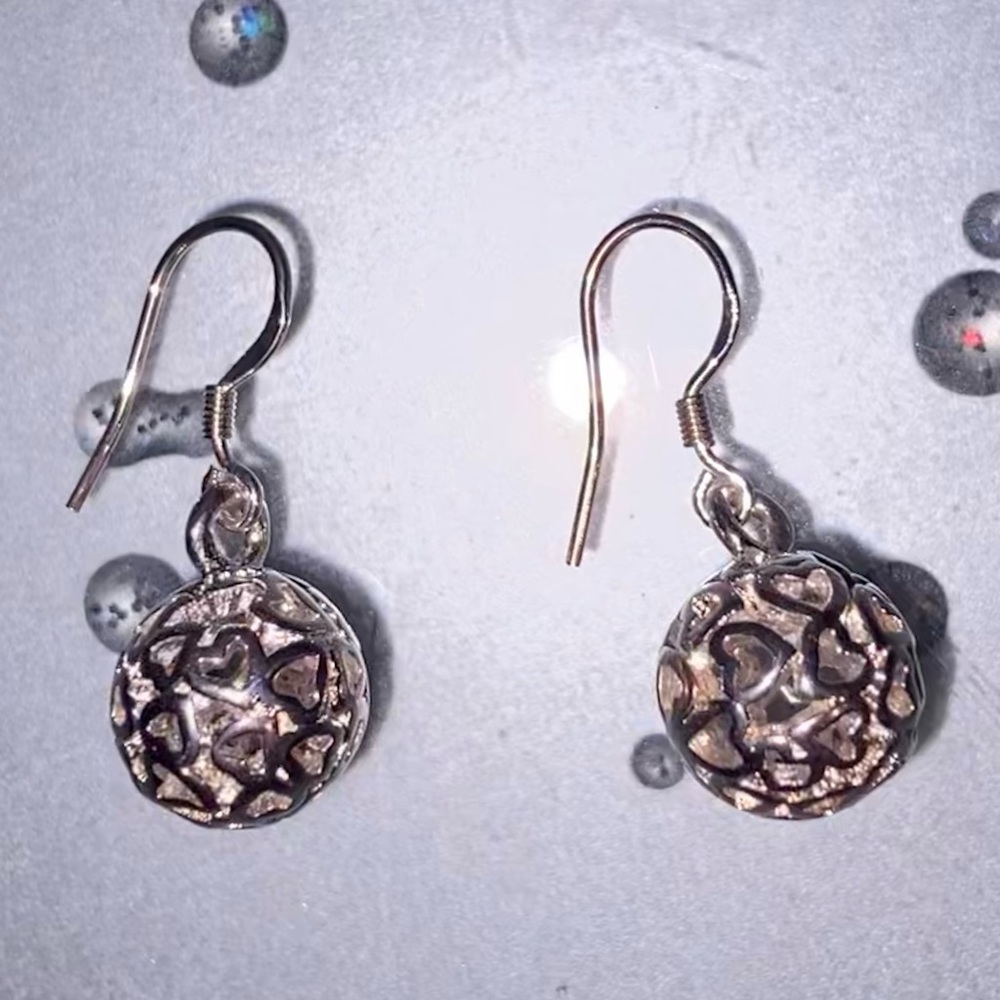 Sterling Silver Ornate Open Cut Ball Beautiful Dangle Earrings
